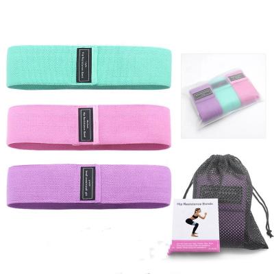 China Wholesale Custom Logo Elastic Non Rolling Fabric Durable Gym Elastic Band 3 Booty Bands Resistance Bands Exercise Set for sale