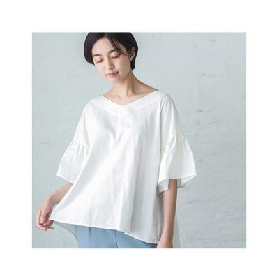 China Hong Kong Flavor Summer Loose Horn Canvas Women's Front Short Back Long Cotton V-neck Breathable Top Short-sleeved Top Korean Version for sale