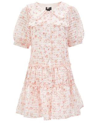 China New Spring Ruffle And Organza Fashion Summer Floral Collar Print Doll Anti-Static Short Dress For Women for sale