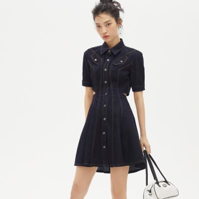 China Korean Wholesale Anti-static Summer Denim Sexy Button Down Collar Dress For Women for sale