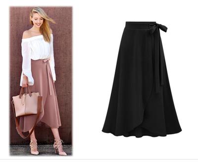 China M-6xl Breathable Cheap Casual Vintage Split Long Skirts Plus Size Bowtie Summer Slim Asymmetric Skirt Ladies High Waist Skirt For Women for sale