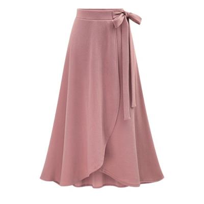 China Latest Breathable Fashion Half Pleated Length Girl Long Slit Skirt Solid Color Ruched Vintage Split Skirts For Women for sale