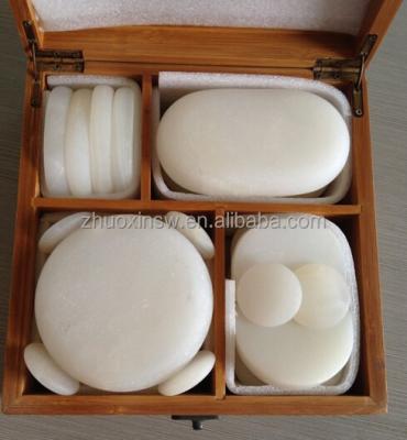 China Cold stone white marble body massage stone with wooden box for sale