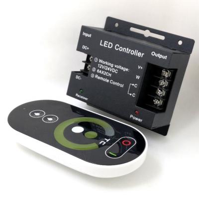 China For Dual Color Dual Color LED Strip 2700k-6500k 2 Channel 6A RF Wireless Remote Control Iron Shell CCT Led Strip Controller for sale