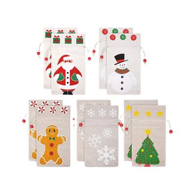 China Wholesale Custom Creative Eco-friendly and Reusable Christmas Tree Santa Claus Deer Canvas Linen Cotton Christmas Drawstring Gift Bag for sale