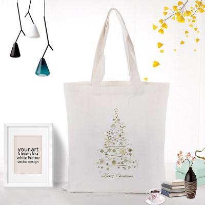 China 2021 Wenzhou Nature Print Eco Reusable Cotton Canvas Handbag Christmas Tree Custom Handled Shopping Tote Bag for sale