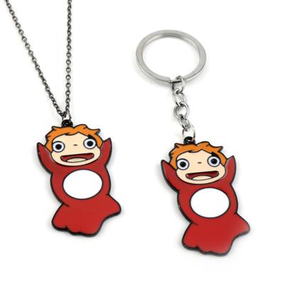 China Cute Anime Cute Ponyo on Cliff Alloy Pendant Necklace for Fans Jewelry for sale