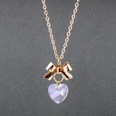 China Other Korean Tasty Crystal Mini Heart Bowknot Fashion Simple Pendant Necklace For Women Elegant Jewelry for sale