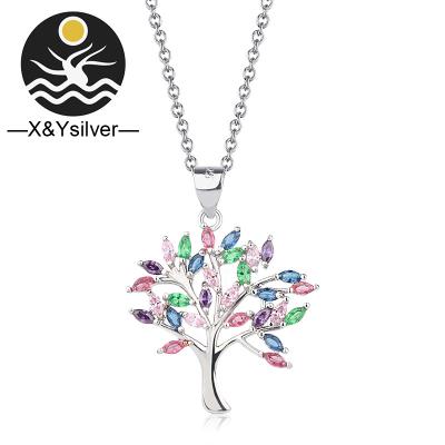 China FASHIONABLE Aesthetic Silver Jewelery 925 Sterling Silver Jewelry White Zircon Colorful Tree Of Life Necklace For Women Girls for sale