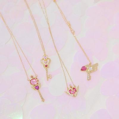 China FASHIONABLE Girl Heart Sailor Japan Anime Main Magic Wand Crystal Pendant Necklace for Girls Cosplay Gift for sale