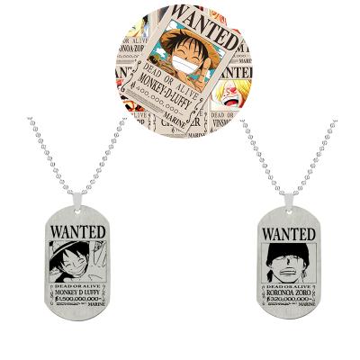 China Hot Selling FASHIONABLE Anime Luffy Zoro One Piece Figure Wanted Reward Stainless Steel Necklace For Woman Man for sale