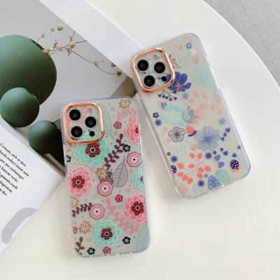 China wholesale Anti-fall flower pattern plating double-sided flat imd marble phone case for iphone 13 phone shockproof protecive cover for sale