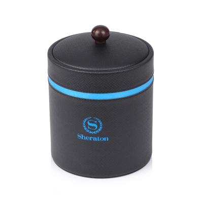 China Hotel Supplies 1L PU Blue Leather Cover Custom Luxury Metal Ice Bucket Small Luxury Stainless Steel With Lid for sale