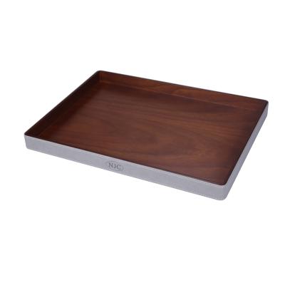 China High End Eco-Friendly Faux Leather Coffee Tea Serving Tray Guest Room For Hotel Household Organizer Wood Rack Teak 5 Star Supplies for sale