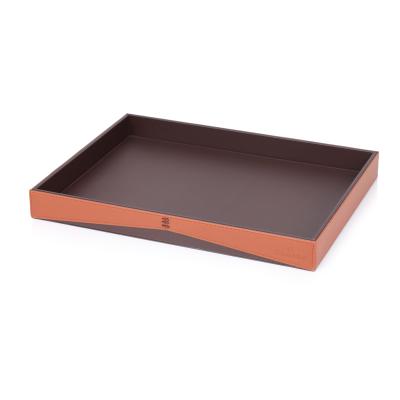 China Sustainable Wholesale Custom Hotel Guest Room PU Leather Orange With Black Serving Tray for sale