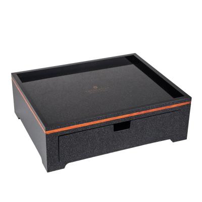 China Easily Cleaned Acrylic Black Mats Amenities Box Serving Tray For 5 Star Hotel Guest Room for sale