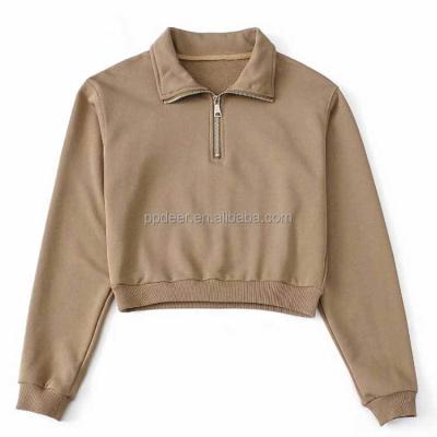 China New Arrival Best Selling Best Quality 1/4 Zipper Lapel Custom Crop Top Sweatshirt Women Anti-pilling for sale