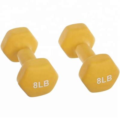 China Fitness Center Colored Vinyl Neoprene Coated Rubber Dummbell Weightlifting Hex Dumbbell for sale