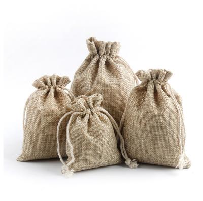 China 100% Eco-friendly Custom Logo Linen Jute Drawstring Pouch Packaging Gift Bags for sale