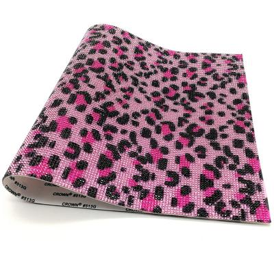 China Pointback crystal rhinestone diy multiple colors 24 x 40cm leopard print hot fix rhinestone adhesive sheet for sale