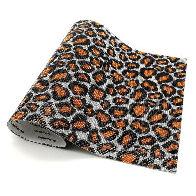 China 24 x 40cm Leopard Pointback Multiple Colors Crystal Rhinestone Print Hot Fix Adhesive Rhinestone Sheet for sale