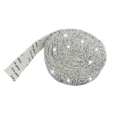 China Pointback 2cm Diamond Self Adhesive Wide Sliver AB Silver Color Hot Fix Rhinestone Resin Trim for sale