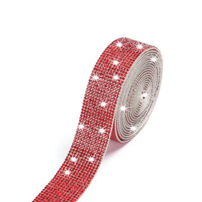 China Pointback Self Adhesive Rhinestone Diamond Ribbon One Roll Crystal Hot Fix Rhinestone Transfer (2yards) for sale