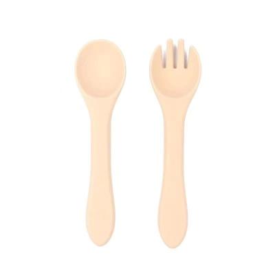 China ODM Different Khaki Pink Colors Silicone Baby Forks Spoons Eco Friendly With Size Is 9.5x9.5x4 Cm And Weight Is 48 Gram for sale