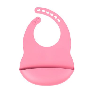 China Pink Colors Newborn Feeding Silicone Catch Bib With Pocket Custom With Size Is 3.5*30.6*20.8 cm And Weight Is 81 Gram for sale