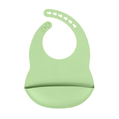 China 3.5*30.6*20.8cm Green Colors Newborn Feeding Silicone Catch Bib With Pocket Custom 81g for sale