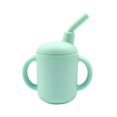 China Silicone Light Blue Spill Proof Kids Cup With Straw 111 gram Capacity Personalized for sale