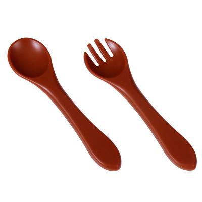 Cina ODM Different Khaki Brown Colors Silicone Baby Forks Spoons Eco Friendly With Size Is 9.5x9.5x4 Cm And Weight Is 48 Gram in vendita