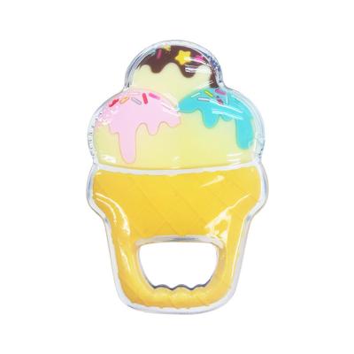 China 43 Gram Ice Cream Shape Lightweight Soft Silicone Teether Handheld For Babies With Size 8*7.3cm And Weight 43 Gram for sale