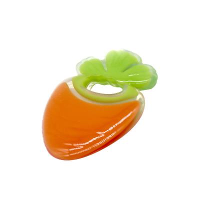 China Strawberry And Carrot Shape 2 Colors Silicone Baby Teether Toy Non Toxic With Size 6*10.3 cm And Weight 44 Gram for sale