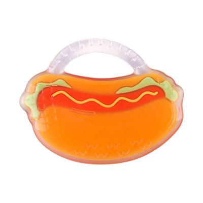 China Custom Hamburger Shape 2 Colours Silicone Teether Bpa Free Skin Friendly With Size Is 8*7.3cm And Weight Is 38 Gram for sale