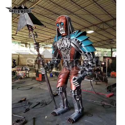 China Custom Handmade Europe Metal Robot Sculpture Door Landscape Metal Sculpture For Bar Restaurant Welcoming Robot for sale