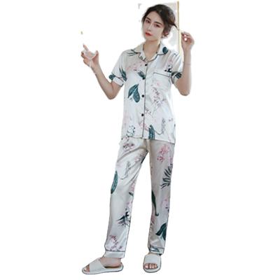 China QUICK DRY QUICK DRY Women Milk Home Wear Silk Pajamas Women Print Short Sleeve Sleepwear Set for sale