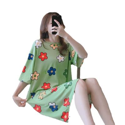 China QUICK DRY QUICK DRY Women Milk Home Wear Silk Pajamas Women Print Short Sleeve Sleepwear Set for sale