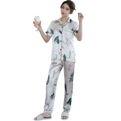 China QUICK DRY QUICK DRY Women Milk Home Wear Silk Pajamas Women Print Short Sleeve Sleepwear Set for sale