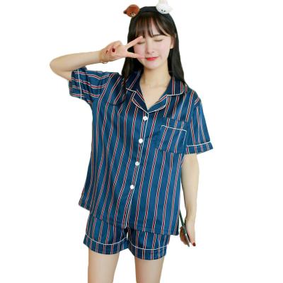 China QUICK DRY QUICK DRY Women Milk Home Wear Silk Pajamas Women Striped Short Sleeve Sleepwear Set for sale