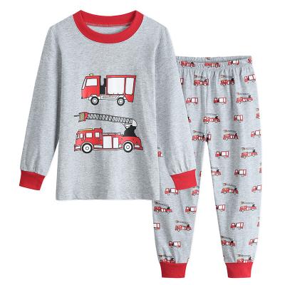 China Custom Breathable Kids 2-Piece Cartoon Prints Boys Sleepwear Sets Rib Round Neck Long Kids Pajamas Boys Sleepwear Pajamas for sale