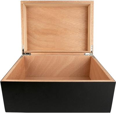 Cina Europe large wooden box with hinged lid - black stash wooden storage box - decorative boxes with lids in vendita