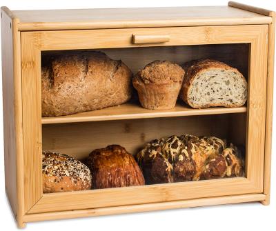 Chine Europe Kitchen Decoration Farmhouse Style Bread Holder Double Counter Bread Box Bamboo Bread Box à vendre