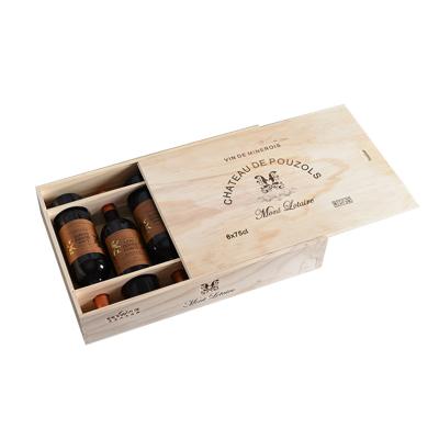 China Recycled Materials 100% Natural Solid Wood Pine Wine Wooden Box With Lid Vintage Wine Bottle Storage Box for sale