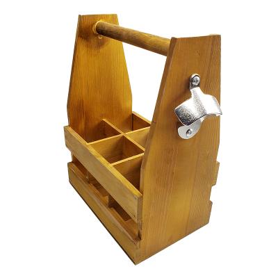 China Sustainable European Style Bar Wine Bottle Rack Small Wine Bottle Wooden Carrier 6 Bottle Wooden Beer Carrier en venta