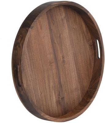 China Hot Selling Bar Home /Restaurant/Hotel Kitchen Tools Walnut Tray Wooden Round Serving Trays With Cutout Handles for sale