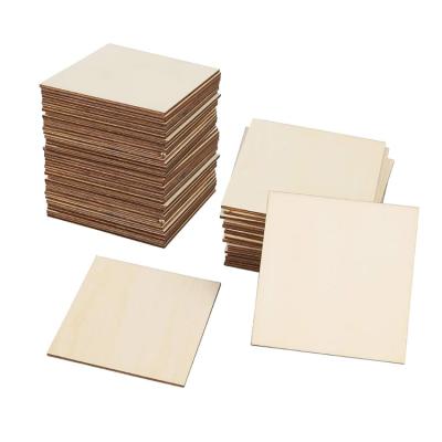 China Wooden Construction Toy Unfinished Square Patches Natural Wooden Coasters Cutouts Empty Wood For DIY Arts Craft for sale