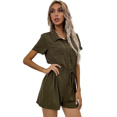 China 2022 Factory Price Explosion Women Short Sleeve Leather One Piece Short Romper Jumpsuit QUICK DRY for sale