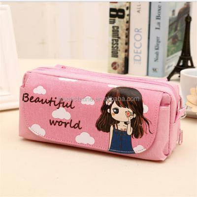 China 2018 New Cheap Light Weight Custom Large Capacity Canvas Simple Cute Students Pencil Bag for sale