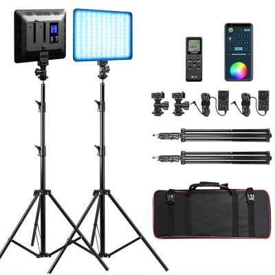 China Aluminum+ABS RGB LED video light, photography video lighting kit with APP remote control, 2 packs led panel light with holder for video disc for sale